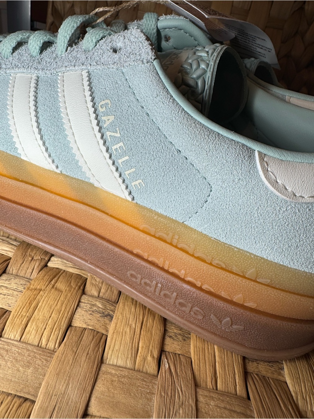 Adidas Gazelle Platform Sneakers - Mint Green with White accents and Gum Sole - Picture 4 of 10